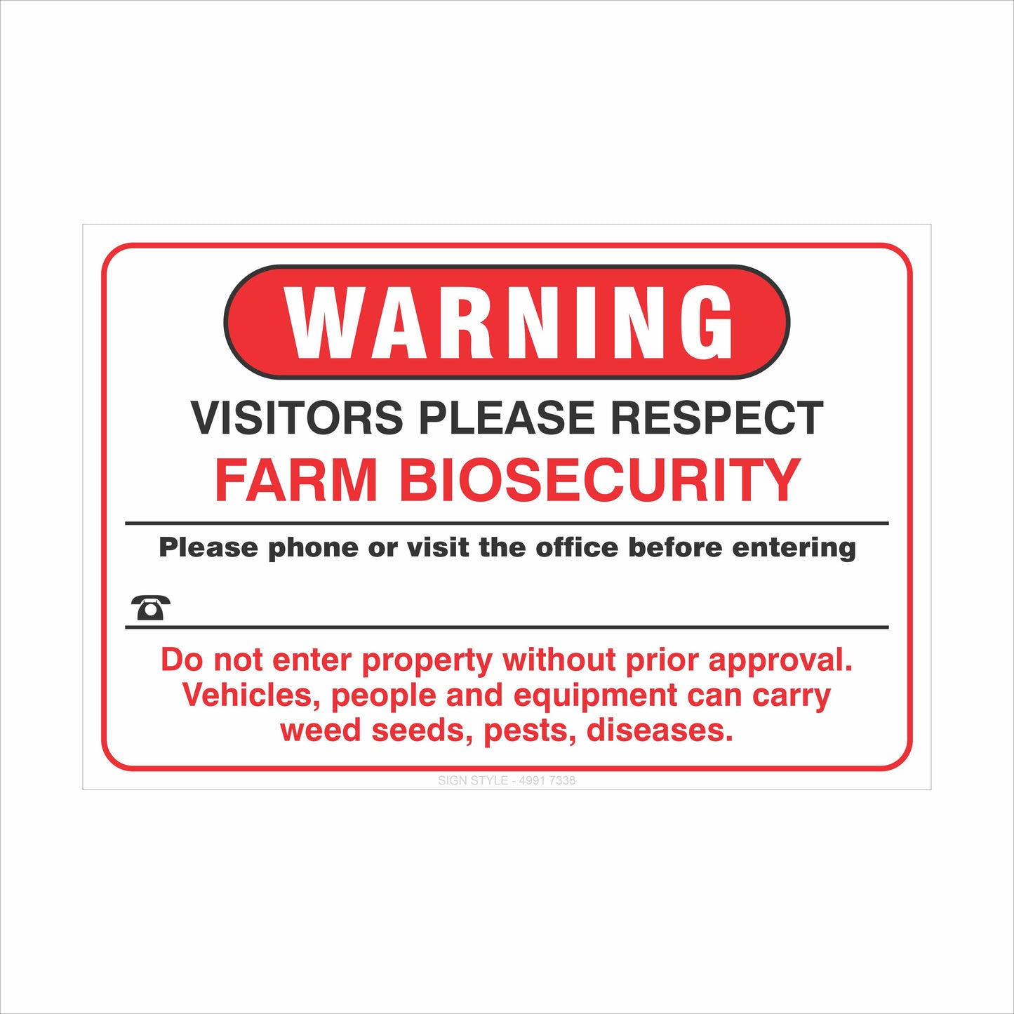 Property Signs – Warning Visitors Please Respect Farm Biosecurity Sign
